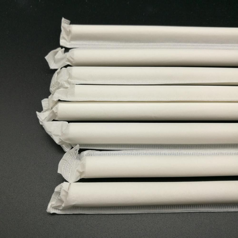 2000 ống hút giấy cao cấp Clean Paper Straw có bọc giấy- take away màu trắng