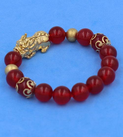 Chuỗi tay Thạch Anh Đỏ 10 ly mix Tỳ Hưu inox VTAOTHTRHKHB10 - hợp mệnh Hỏa, mệnh Thổ