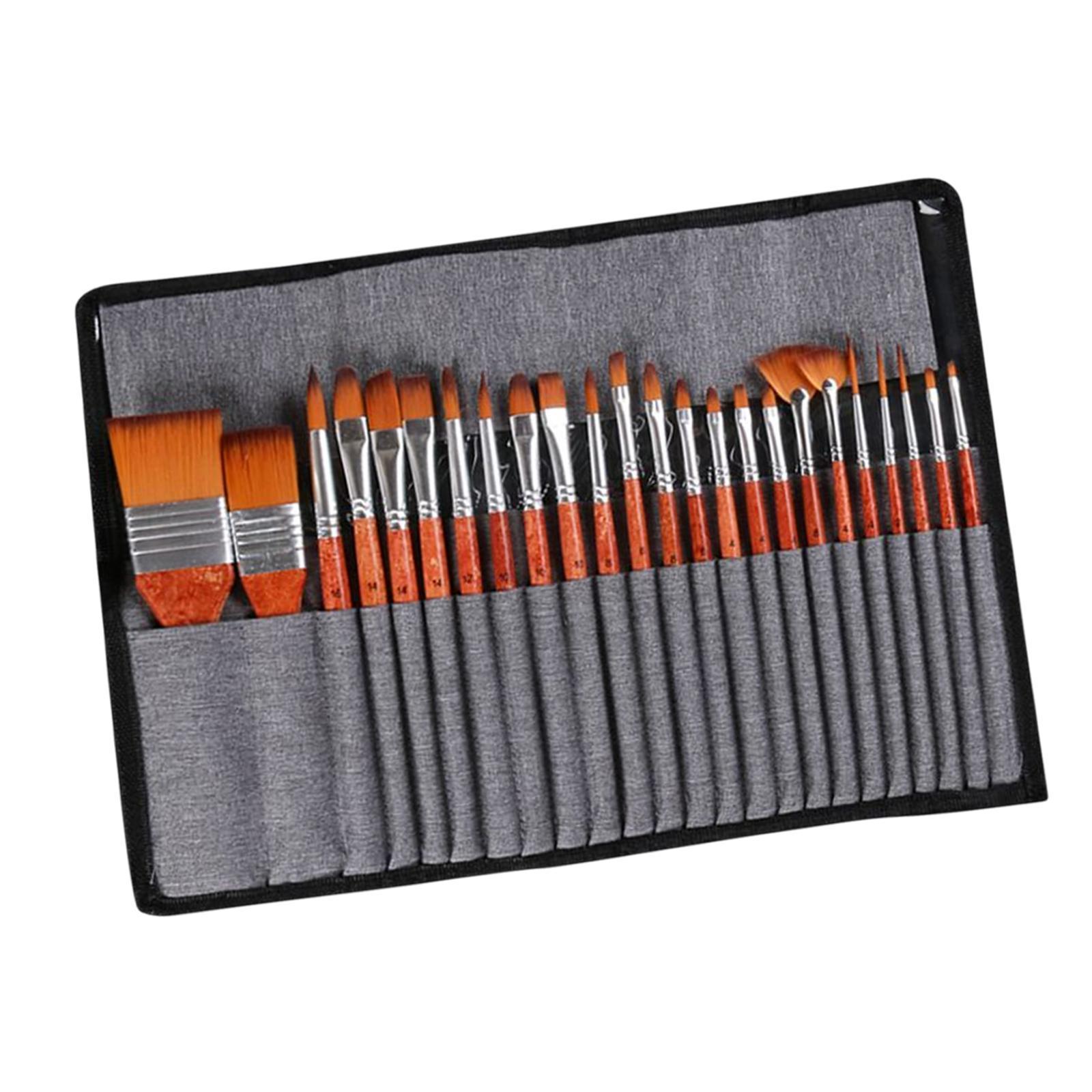 24Pcs Artist Paint Brushes, Wood Handle with Storage Case Paint Brush Pen Set Body Paint Tools Painting Brushes for Body Face Beginner Pros
