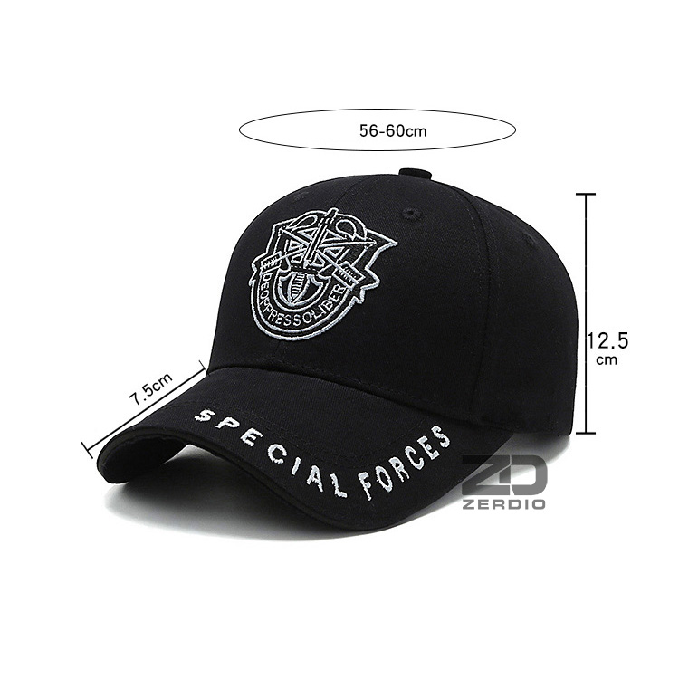 Nón kết, Mũ lưỡi trai nam nữ Special Forces đen đẹp, vải cotton thoáng mát
