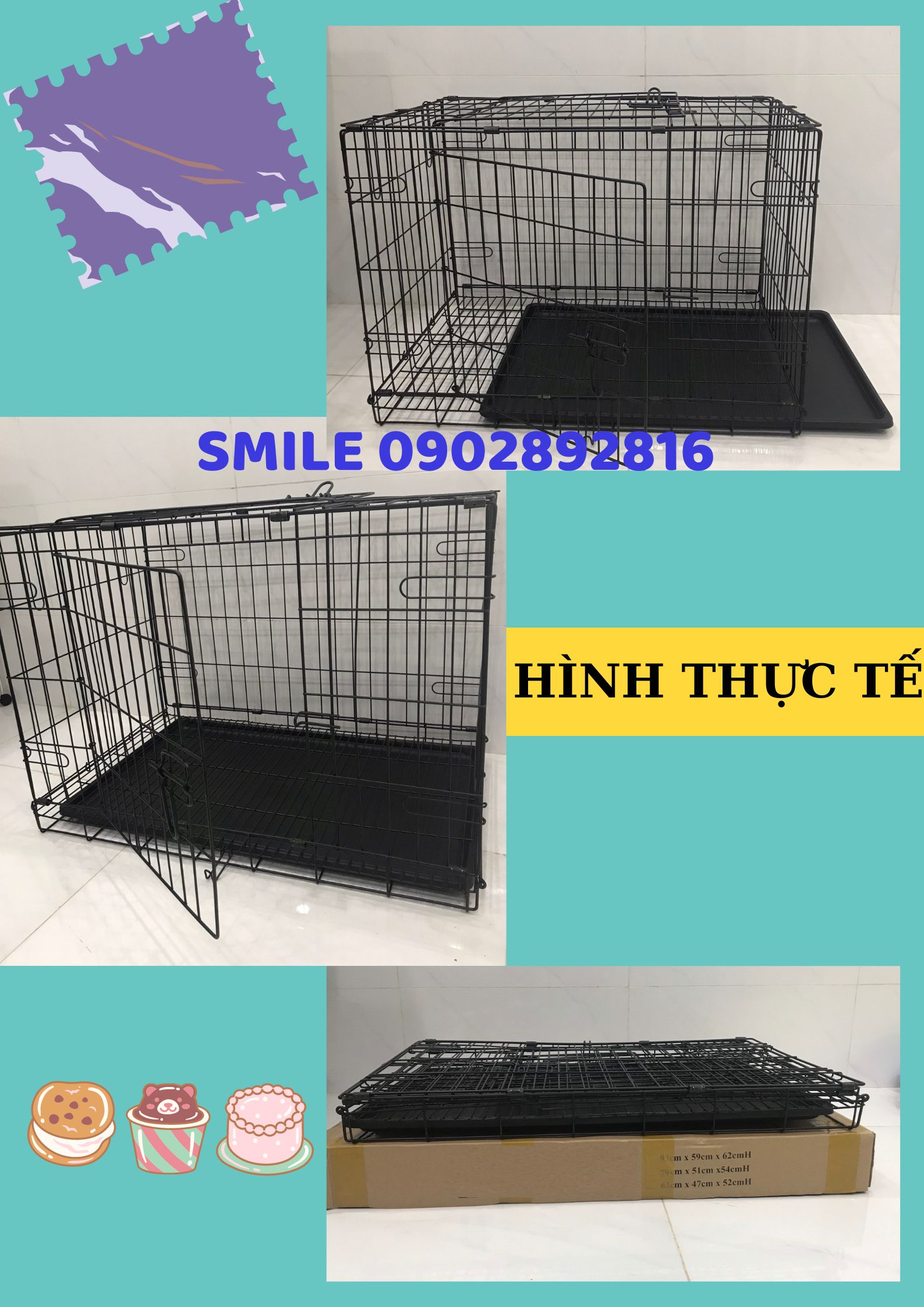 Tặng Kèm Khay Vệ Sinh Chuồng, Lồng Thú Cưng Chó Mèo Pet Gấp Gọn Nan Cực Dày Size 80*55*50cm