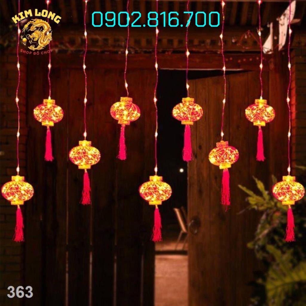 Bộ dây Đèn rèm LED hình ĐÈN LỒNG ngang 3 mét có 10 bóng đèn lồng lung linh siêu đẹp phụ kiện trang trí tết năm mới