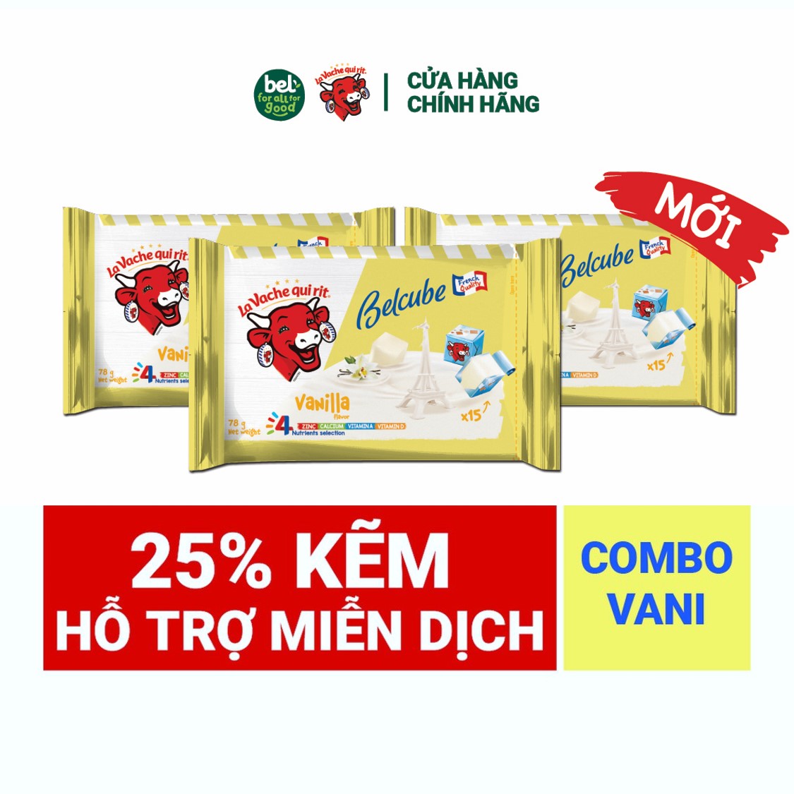 Combo 3 gói Phô Mai Vuông Belcube - Vị Vani  - Hỗ Trợ Hệ Miễn Dịch