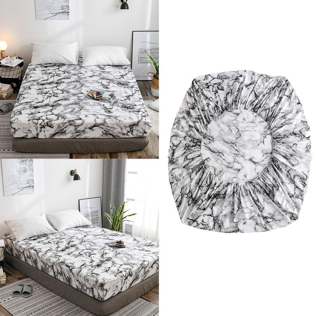 Marble Printed Fitted Sheet Bedding Cover Elastic Polyester Resistant Fade -