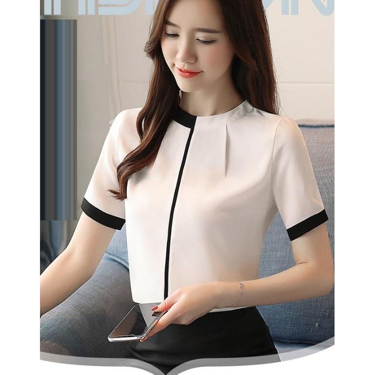 Áo sơ nữ tay ngắn chất vải lụa ngọc trai mềm không nhăn -TA91
