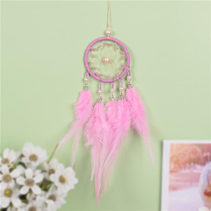 Dream catcher đính ngọc trai màu hồng trắng bạc