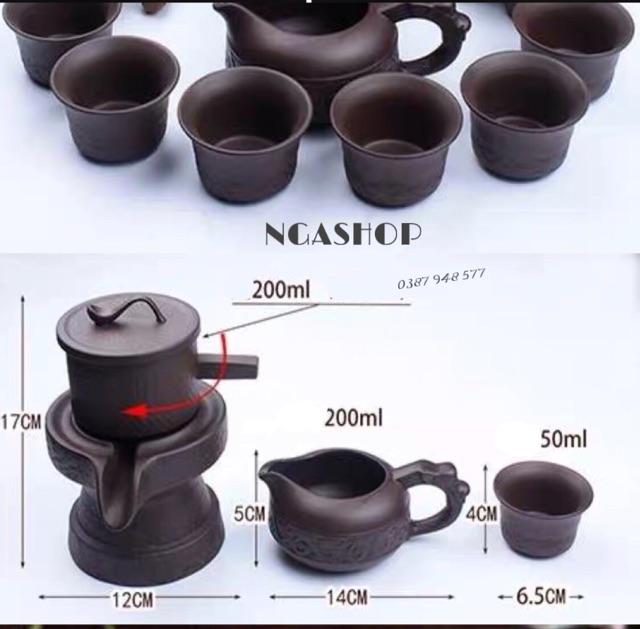 Bộ ấm chén pha trà đẹp cối xay gió gốm sứ tử sa cao cấp, 19 chi tiết màu nâu đen