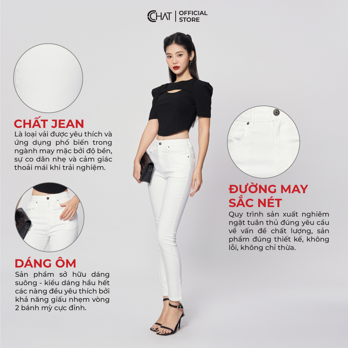 Quần Skinny Trơn Cúp Cong CCHAT Chất Liệu Jeans Dáng Ôm 12GDJ2008OH