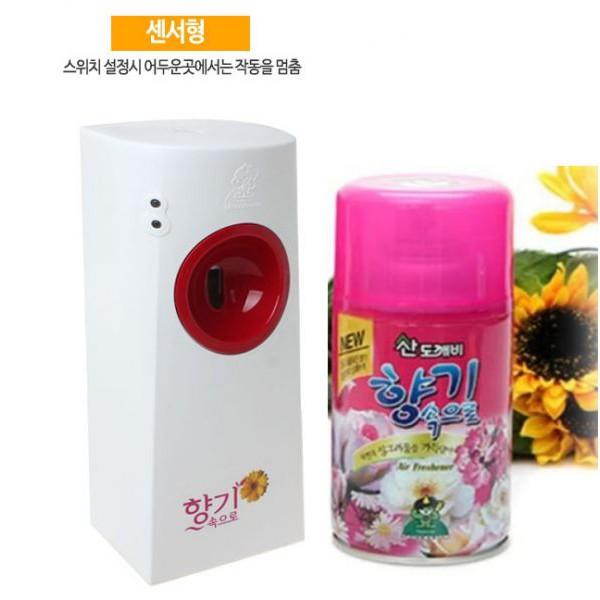 Máy xịt phòng tự động cảm biến ánh sáng + 1 chai nước hoa xịt phòng cao cấp Sandokkaebi 300ml