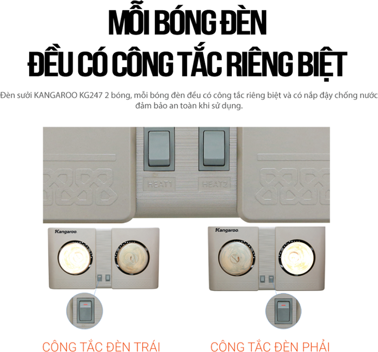 Đèn Sưởi Phòng Tắm Kangaroo KG247/KG247V - 2 Bóng - Hàng chính hãng