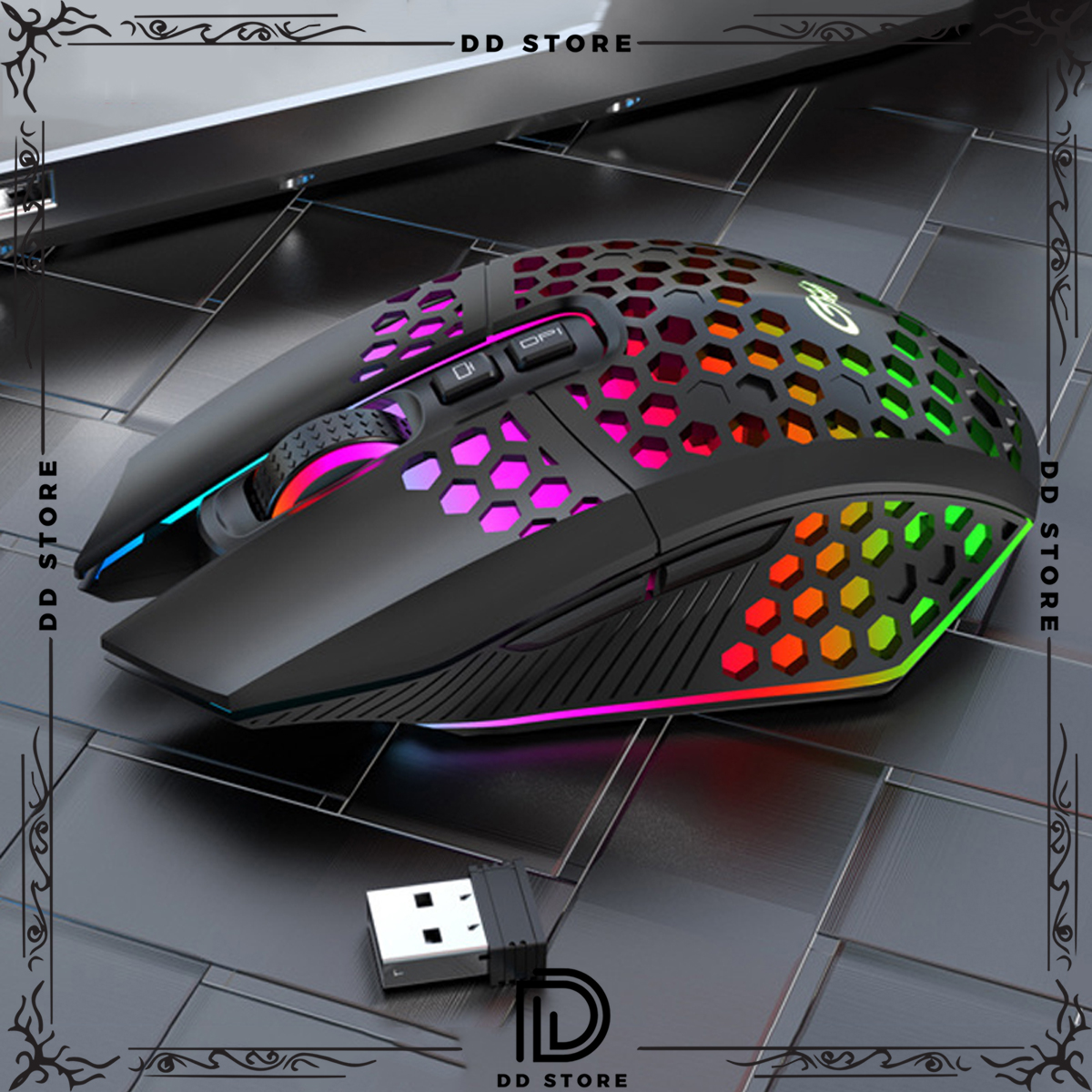 Chuột không dây chơi game KBM 113-X801 thiết kế độc lạ Led RGB đổi màu click chống ồn DPI 1600 - Hàng chính hãng
