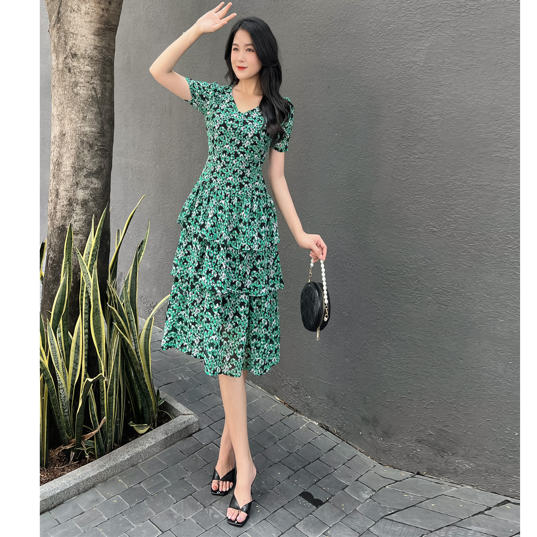 Hình ảnh {HCM}Đầm voan Hàn hoa nhí sang trọng D073 -Lady Fashion - Khánh Linh Style