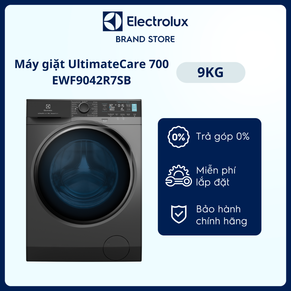 Máy giặt cửa trước Electrolux 9kg UltimateCare 700 - EWF9042R7SB - Không cặn giặt tẩy, diệt 99.9% vi khuẩn, loại bỏ đến 49 loại vết bẩn, kết nối Wifi [Hàng chính hãng]