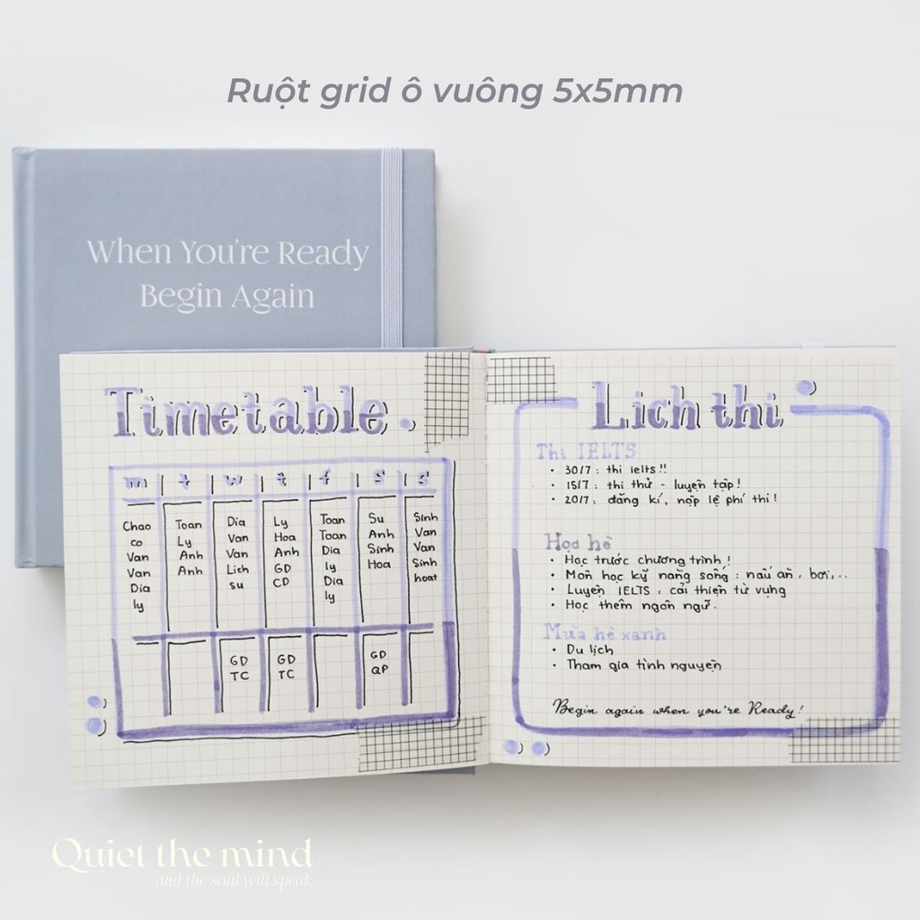 Sổ tay ghi chép - Sổ grid ( Ruột ô vuông ) Sổ hình vuông - Sổ crabit - 144 trang 130gsm - Bìa cứng màu xanh pastel