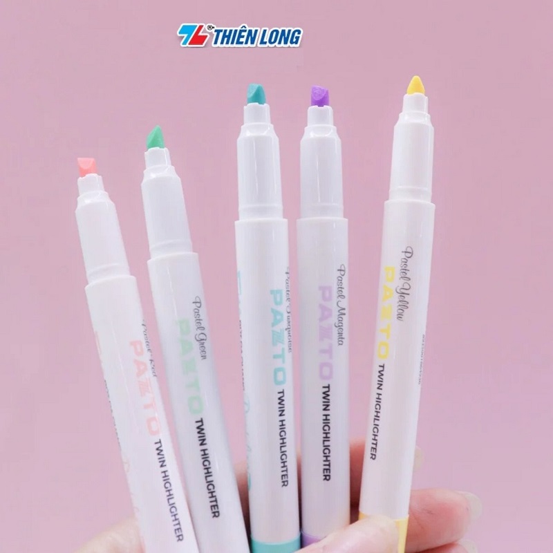 Bộ 5 cây bút dạ quang màu Pastel Thiên Long Pazto HL-016 - Bút dạ quang rửa được - Không để lại vết khi Photocopy