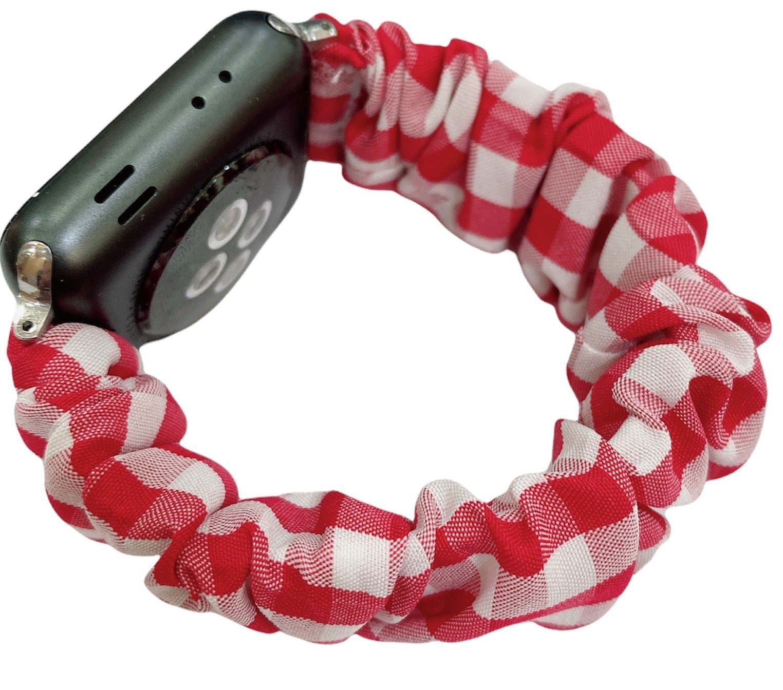 Dây đeo nữ Scrunchie vải kate sọc caro dây đeo đồng hồ kim, dây đeo đồng hồ Apple watch đáng yêu