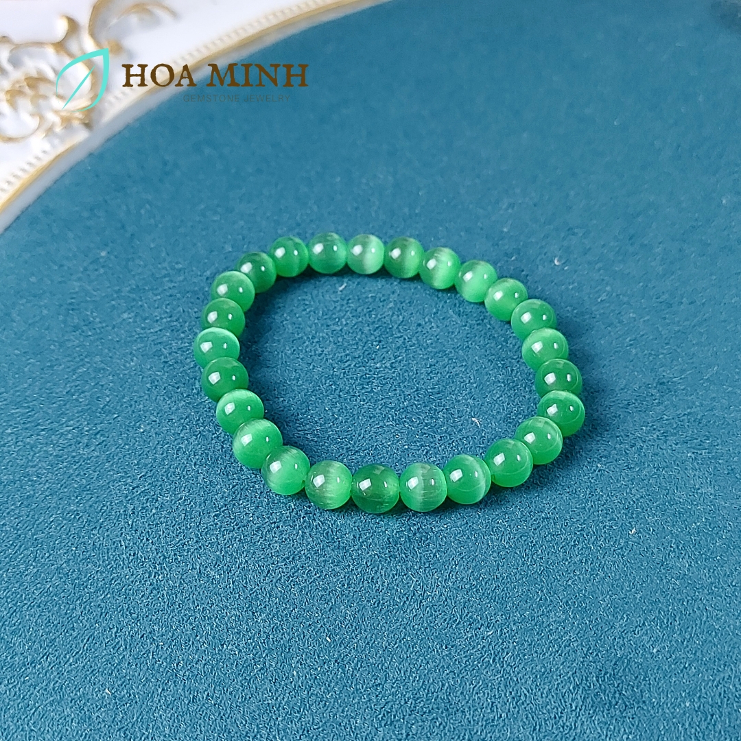 Vòng tay đá Mắt Mèo trơn size hạt 7.8 li đa sắc màu phong cách xinh xắn dễ thương