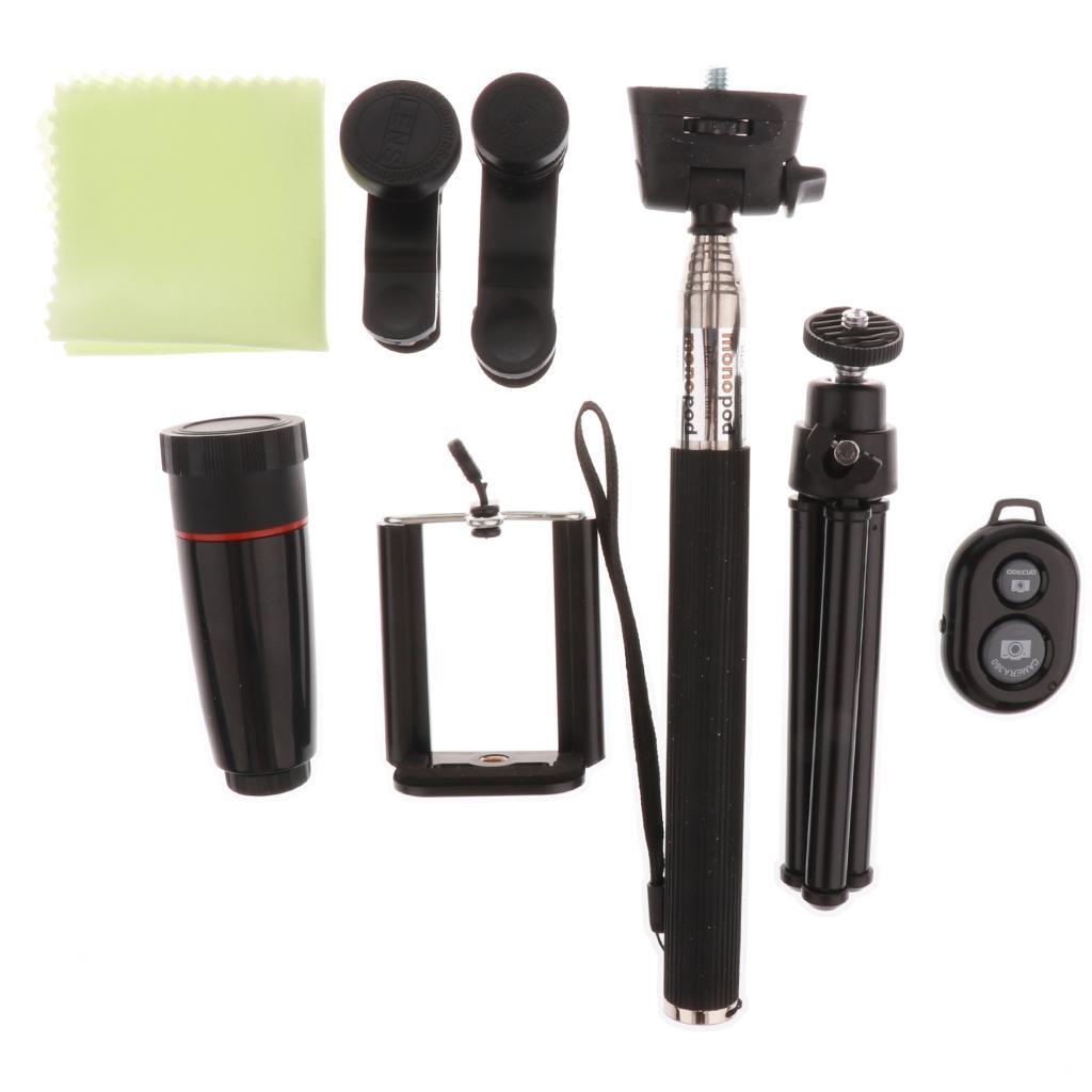 10 in 1 Phone Camera Lens Travel Kit, Wireless Bluetooth Camera Shutter Remote Control for Smartphone IOS and Android Devices
