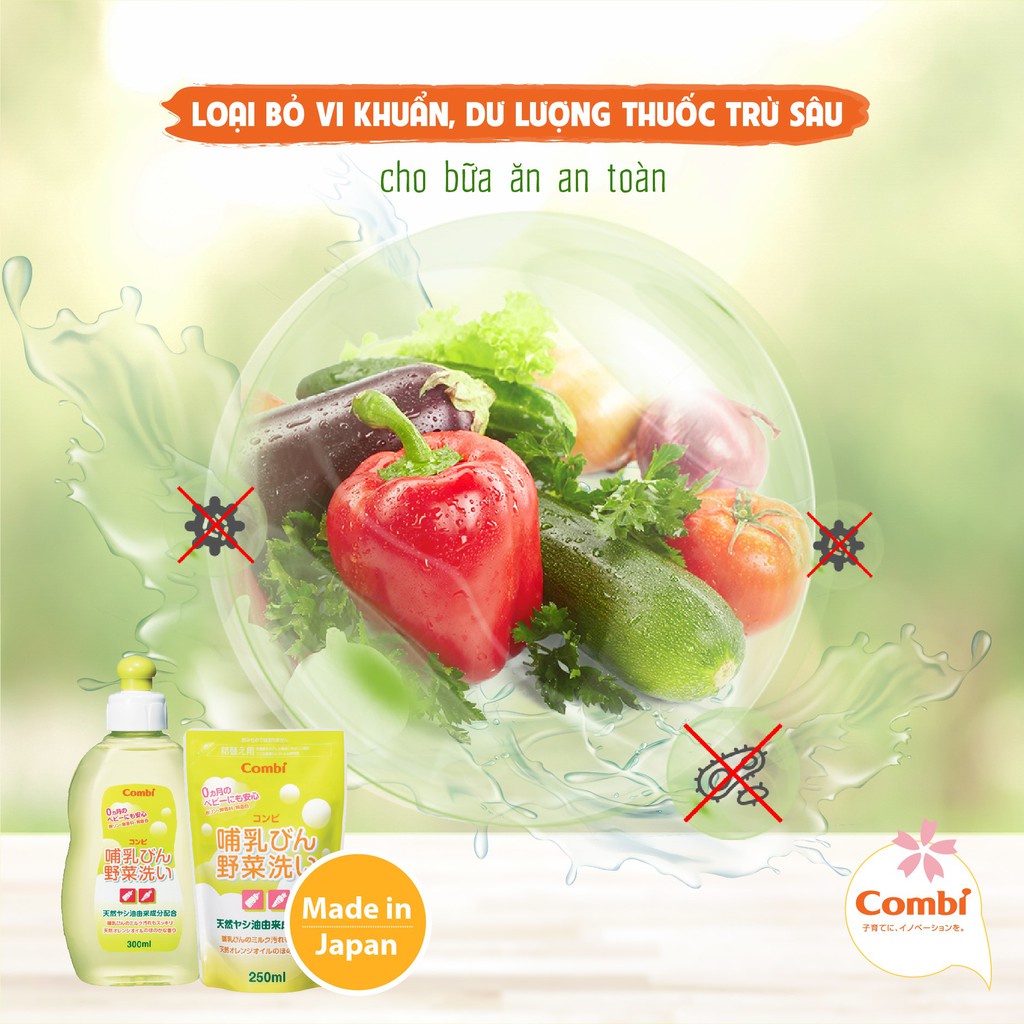 Nước rửa bình sữa và rau củ quả Combi dạng chai