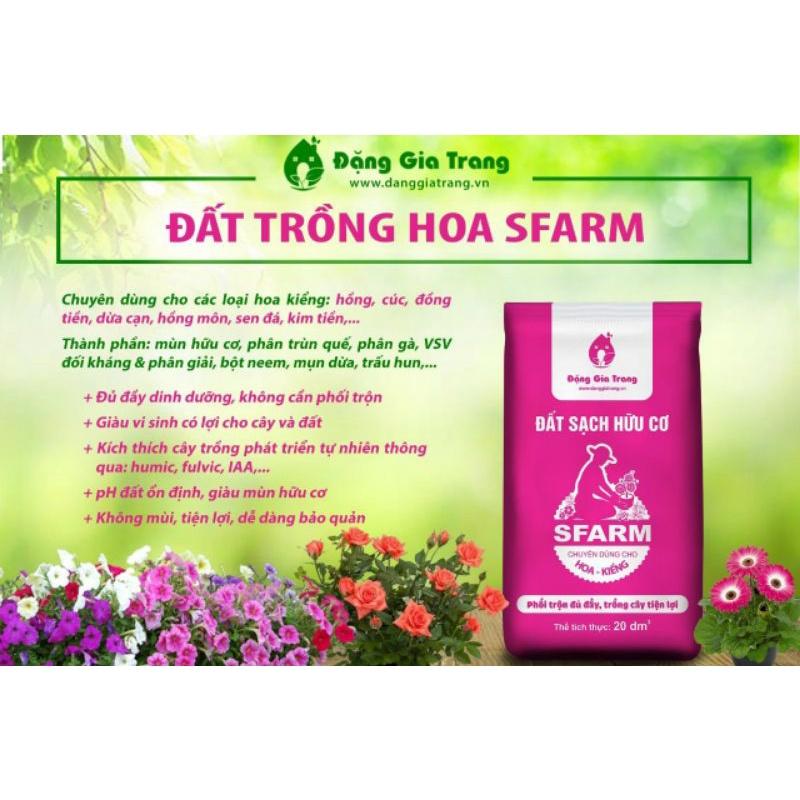 Đất sạch hữu cơ Sfarm chuyên trồng hoa & kiếng 20dm3