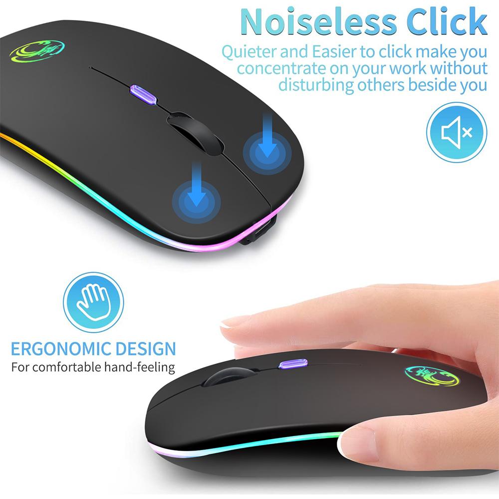 2020 Không Dây Bluetooth RGB Sạc Chuột Máy Tính Không Dây Im Lặng Mause LED Backlit Công Thái Chuột Chơi Game Laptop