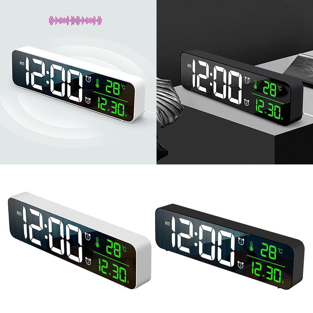 2pc Alarm Clock LED Display Mirror Bedside Clock Office Bedroom Table Decor