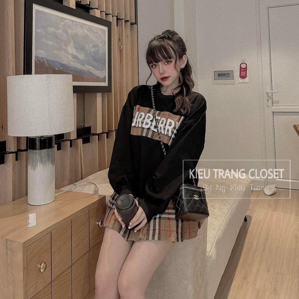 Set áo sweater họa tiết đơn giản mix chân váy caro siêu cute dành cho các nàng đi chơi, dạo phố