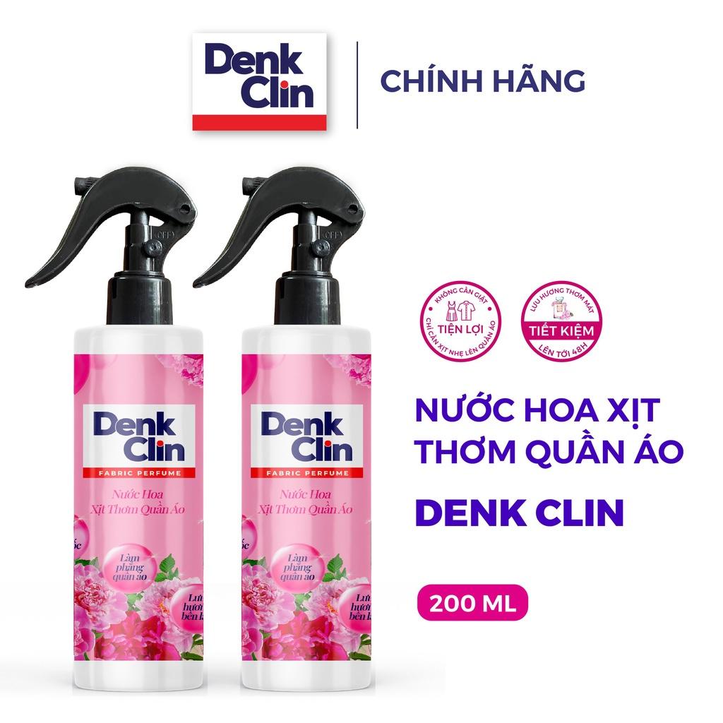 Xả vải khô nước hoa xịt thơm quần áo Denkclin 200ml lưu hương 48h làm mềm vải diệt khuẩn 99.9%