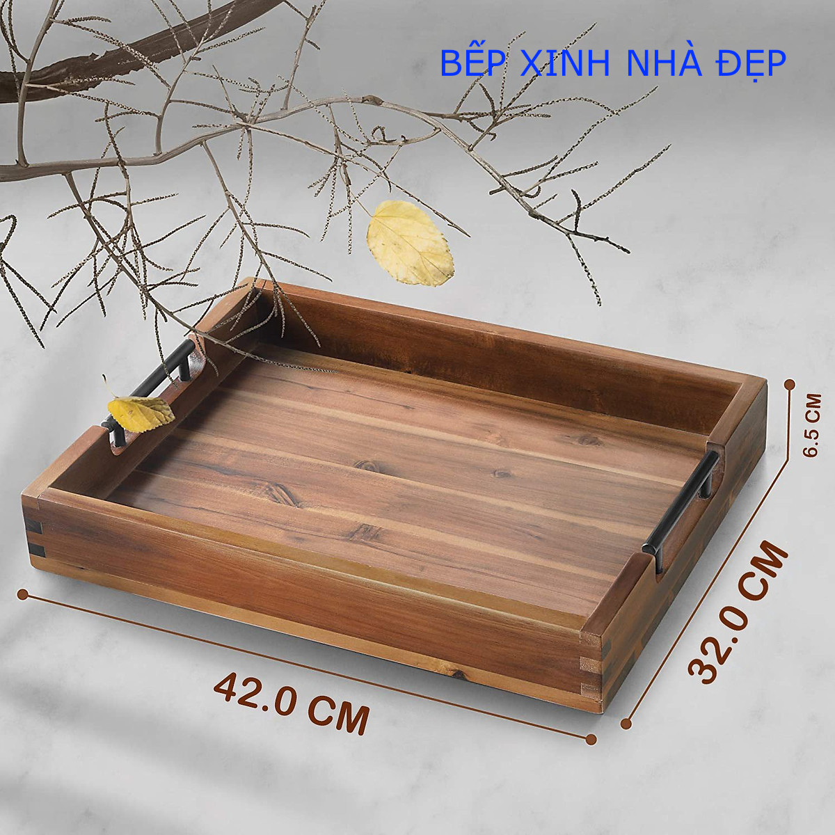 KHAY GỖ TRÀM, HÌNH CHỮ NHẬT 42 x 32 x 6 CM CÓ 2 TAY CẦM BẰNG SẮT : DÙNG ĐỰNG THỰC PHẨM , GIA VỊ, KHAY TRÀ