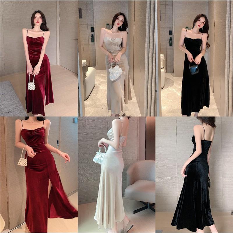 Set ulzzang siêu xinh váy nhung xẻ tà và áo khoác body S M L
