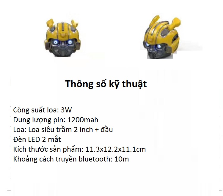 Loa Bluetooth Bumblebee_Transformer Nghe Nhạc Chất Bass Siêu Trầm – Âm Thanh Sống Động – Mắt Có Đèn Led Xanh Cực Độc