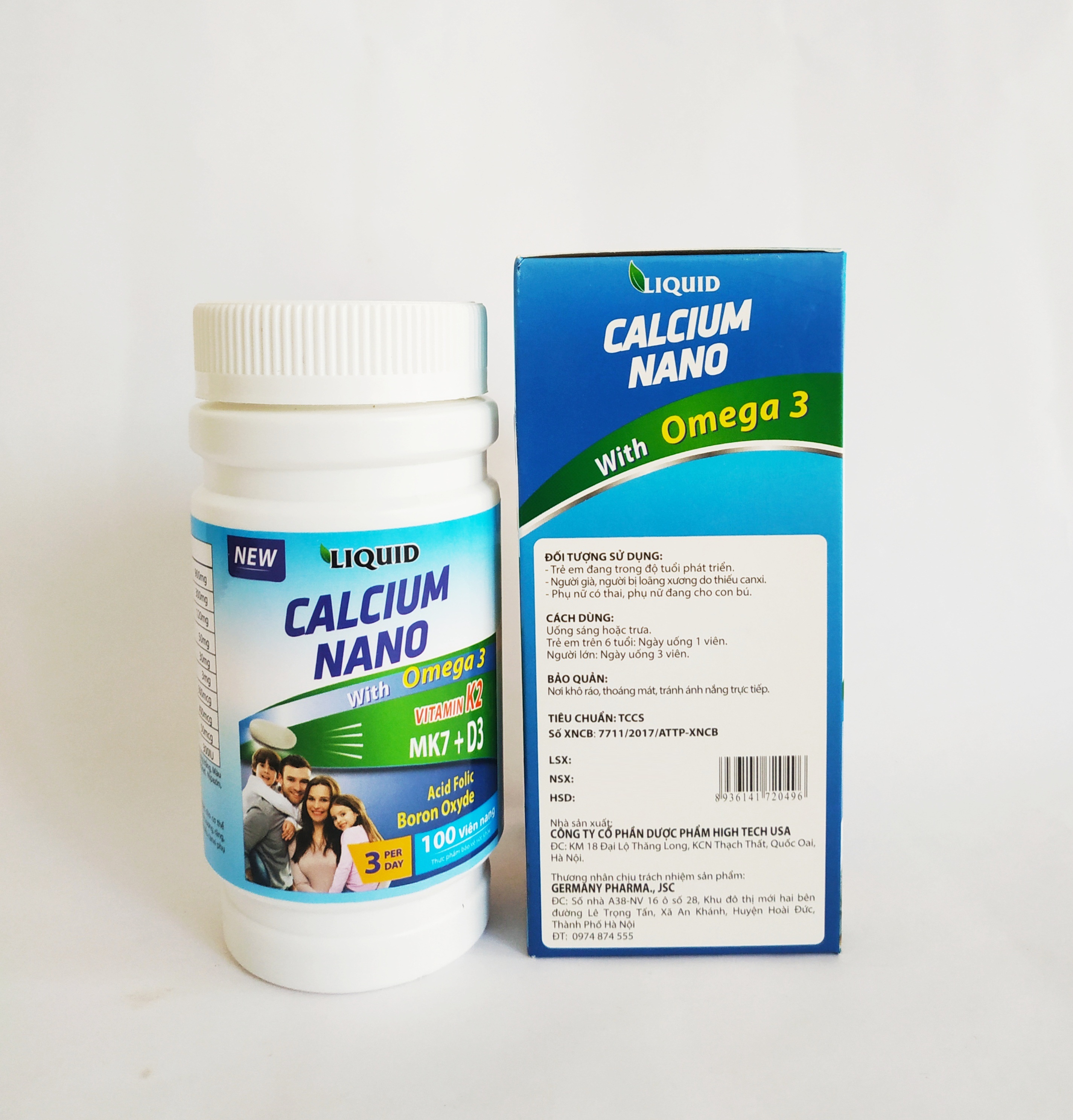 Viên Uống Bổ Sung Canxi Nano, D3, Vitamin K2 (Mk7), Omega 3 Cho Mọi Đối Tượng – Liquid Calcium Nano With Omega3 – Lọ 100 Viên