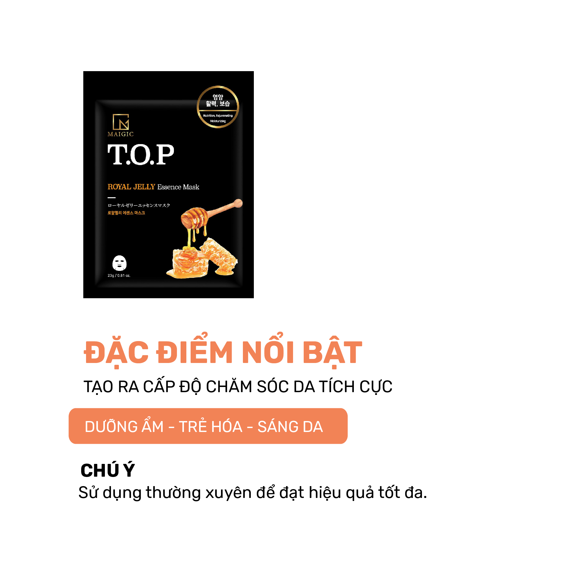 Mặt Nạ Giấy MAIGIC T.O.P ROYAL JELLY Essence Mask Chiết Xuất Sữa Ong Chúa 23g