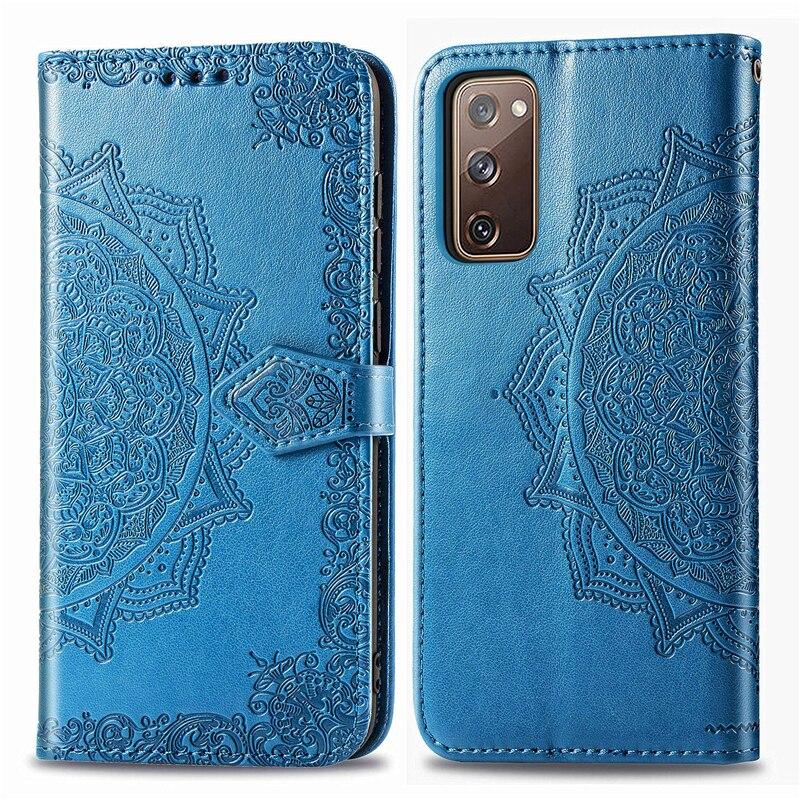Bao da điện thoại PU kiểu ví gập in nổi hình hoa cho Samsung Galaxy S20 FE