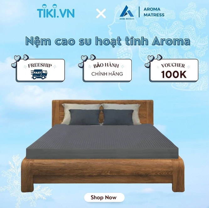 Nệm Cao Su Aroma Hoạt Tính - Kháng Khuẩn, Chống Nấm Mốc - Bảo Hành Chính Hãng 10 Năm