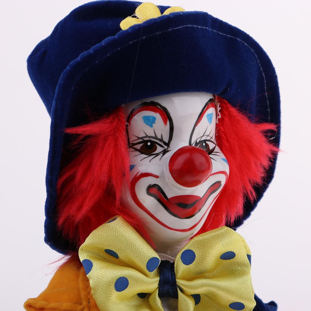 7 Inch Porcelain Smiling Clown Doll Wearing Colorful Outfits, Funny Harlequin Doll, Circus Props, Halloween Decor