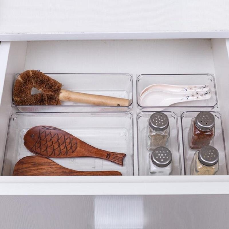 8 Chiếc Ngăn Kéo Nhà Bếp Nhà Tổ Chức Hộp Nhựa Dao Kéo Khay Chứa Tủ Tủ Sắp Xếp Lưu Trữ Phụ Kiện Nhà Bếp