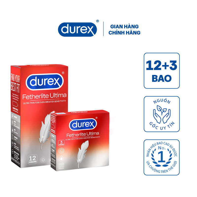 Combo Bao cao su Durex Fetherlite Ultima Hộp 12 bao và Hộp 3 bao