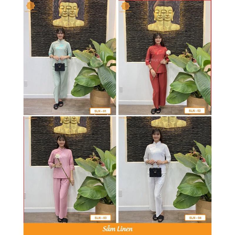 Đồ lam đi chùa nữ - Pháp phục mẫu xẫm xéo linen cao cấp, bền màu không nhăn xưởng may Liên Cúc