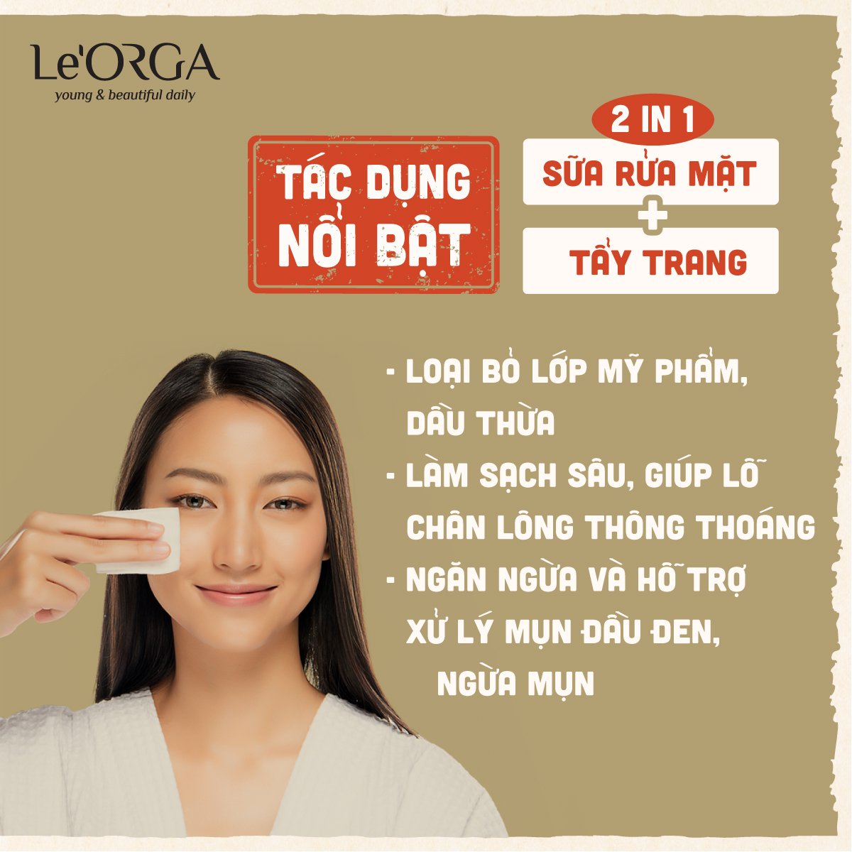 Tẩy Trang Bọt Tuyết Le'Orga - 2 in 1 Nước Làm Sạch Và ngừa mụn Cho Da Dầu, Mụn, Nhạy Cảm 100ml