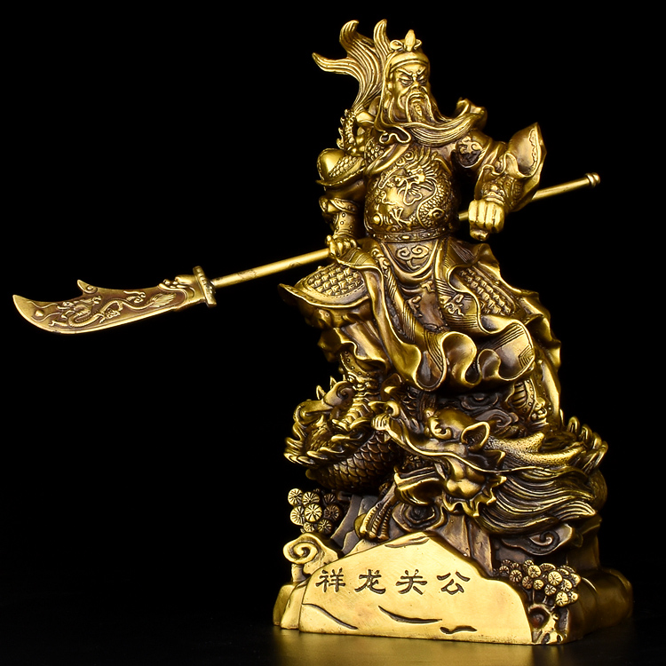 Tượng phong thủy quan công vân trường cưỡi rồng bằng đồng thau