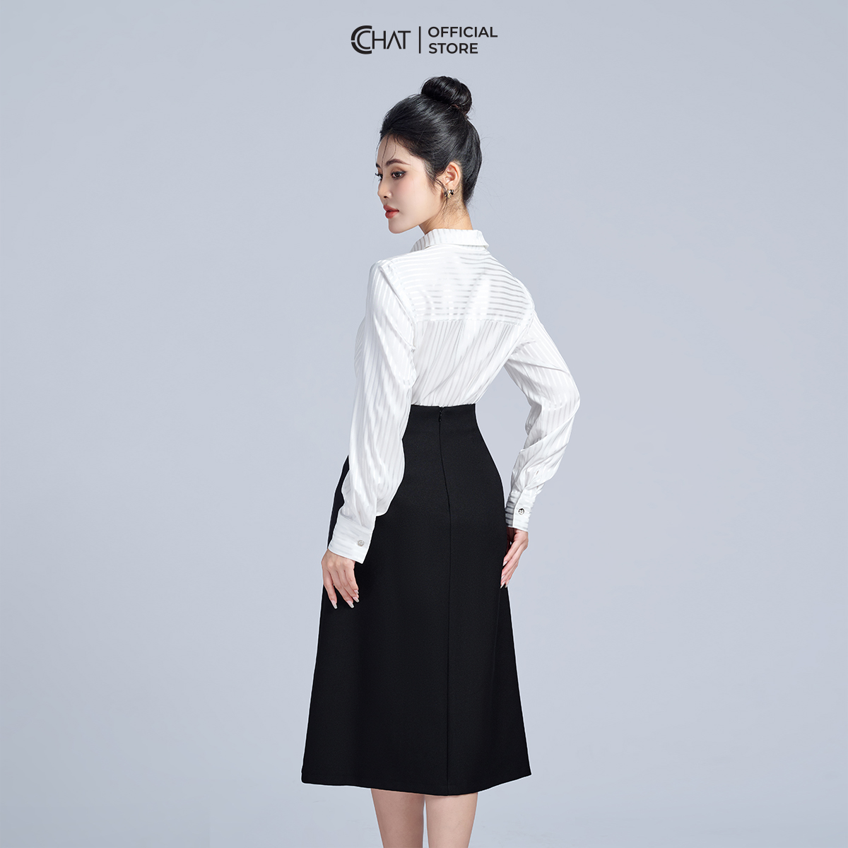 Chân Váy  Dáng A Bổ V Nhún Thân Trước Cạp Kiểu Chất Tuytsi Cao Cấp 53CDS8002AT