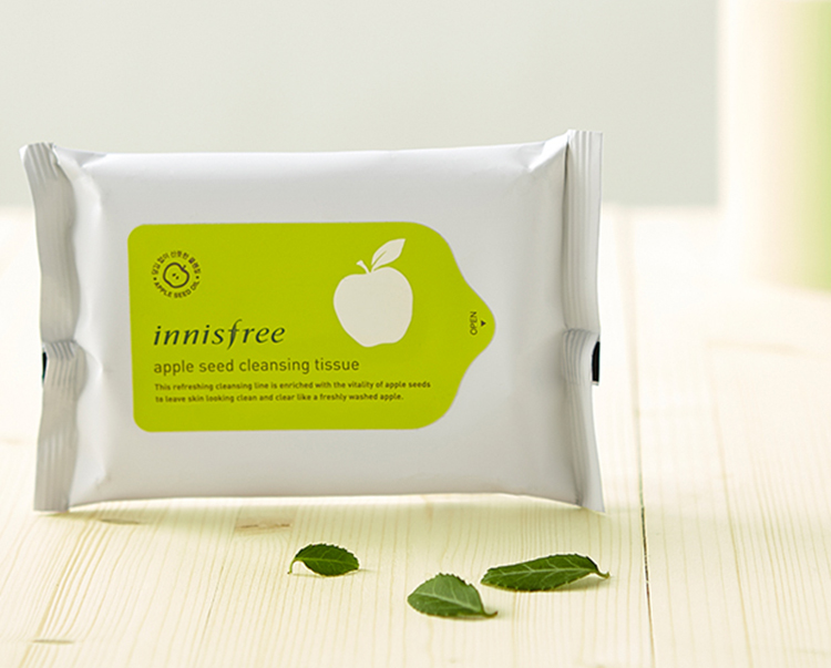 Khăn Ướt Tẩy Trang Mắt Và Môi Từ Hạt Táo Innisfree Apple Seed Lip &amp; Eye Make Up Remover Tissue (27g x 30 Miếng)