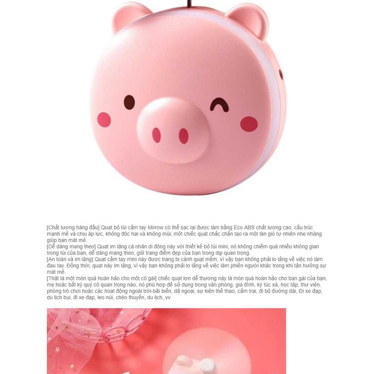 Quạt theo gương 3in1 hình GẤU- HEO hồng - quạt, gương, đèn cute tiện lợi