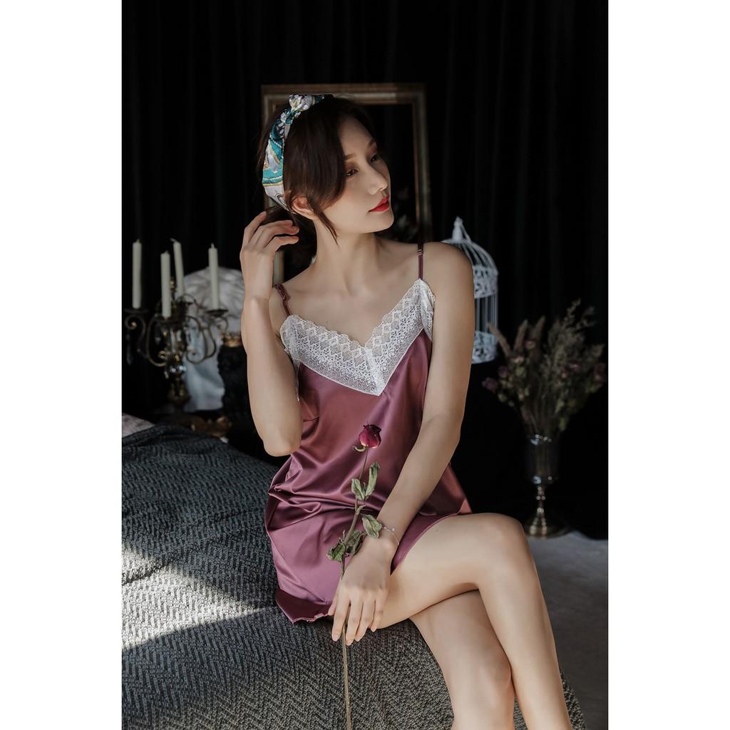 Váy ngủ lụa sexy- váy ngủ ren lụa siêu đẹp B1038