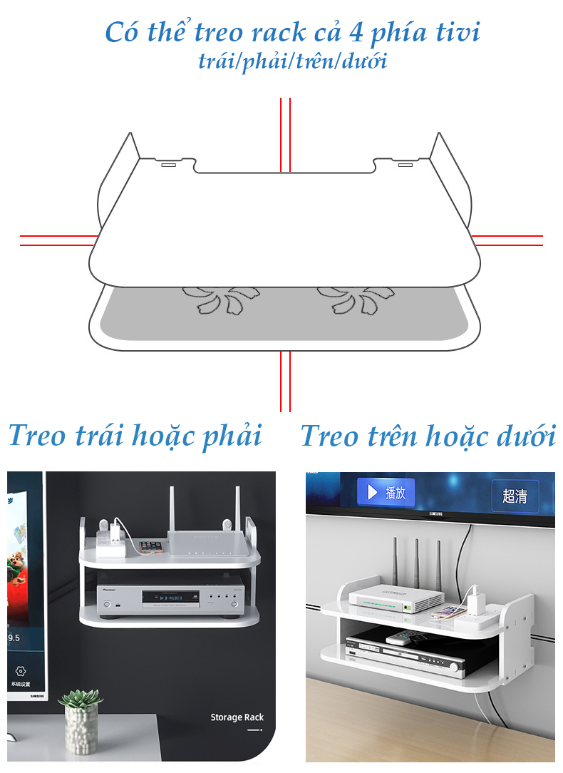 KỆ wifi TỦ để router đầu thu treo tường KX32 bằng ván PVC màu trắng phong cách hiện đại sang trọng ĐẦY DỦ PHỤ KIỆN TREO