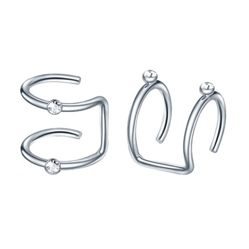 2-3pack Stainless Steel Ear Cuff Helix Ear Clip On Wrap Earrings Unisex Silver