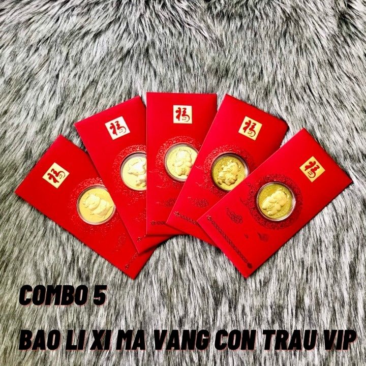 Combo 5 bao lì xì con Trâu Vip, có 4 mẫu (giao mẫu ngẫu nhiên), dùng treo trong nhà, cây hoa mai, làm quà biếu, tặng Tết, đựng tiền lì xì, mừng tuổi, sang trọng, mang lại may mắn - TMT Collection - SP005148