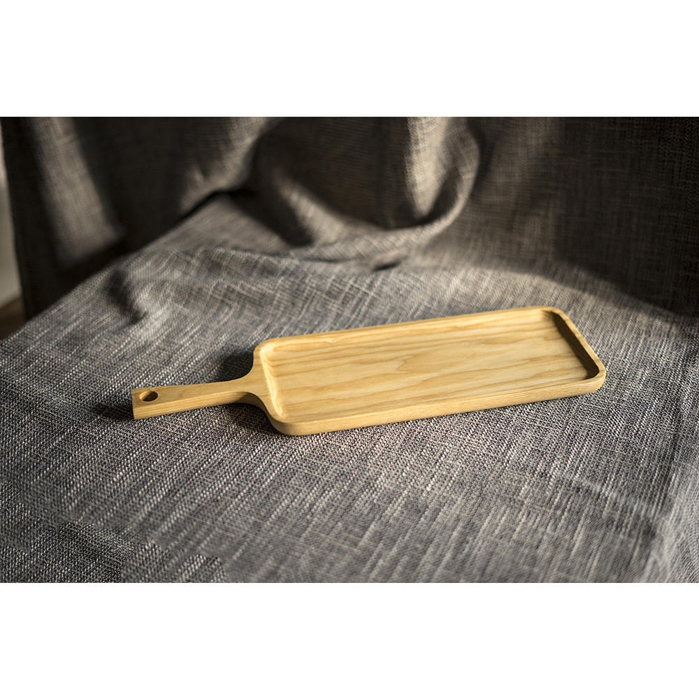 Khay gỗ đựng đồ ăn hình chữ nhật có tay cầm 100% bằng gỗ Ash tự nhiên ( Size M)