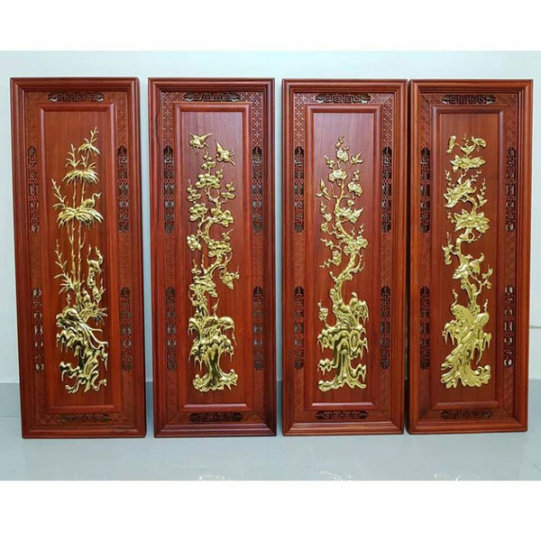 Bộ tranh gỗ hương tứ quý 38 x108 x 3cm